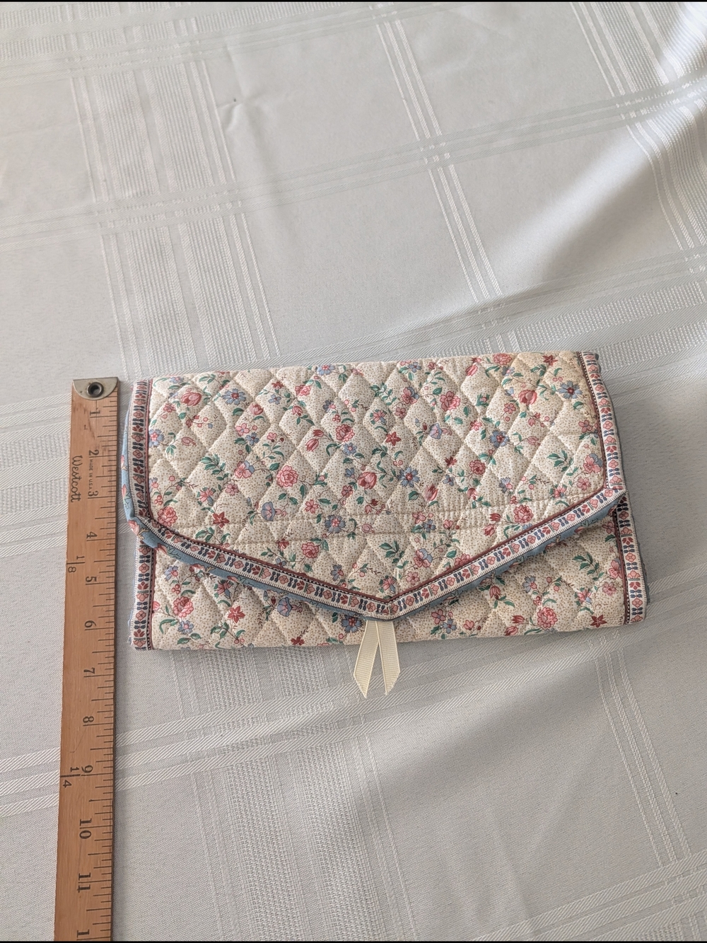 Quilted Floral Travel Jewelry Envelope  - Cream with Pink & Green Accents